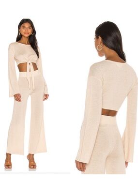 Song of Style Electra Sweater Top Ivory Revolve Small Tie Front Crop
